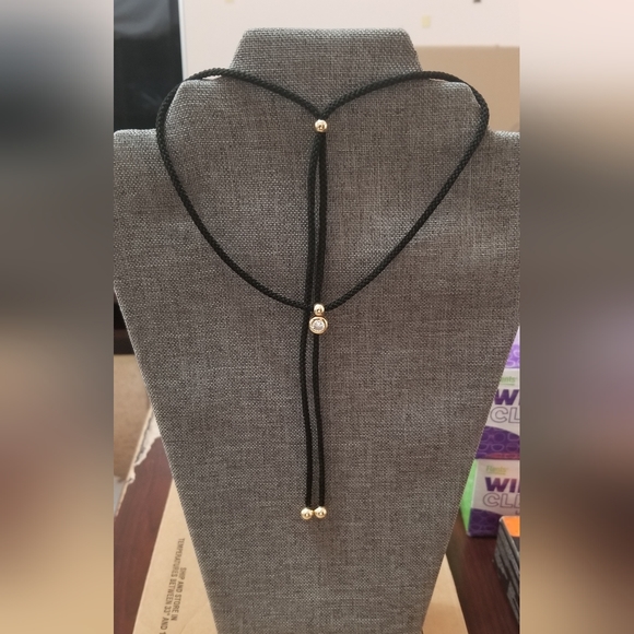 14KT CZ black cord necklace - Picture 2 of 7